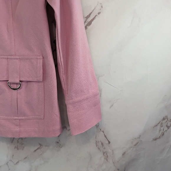St John Jacket Womens Medium 8 10 Pink Zip Pocket Flip Cuff Bubblegum Light - Picture 4 of 12